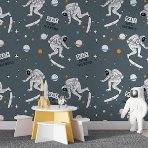 Carta da parati Kids Space Skate, adesivi murali per cameretta dei bambini, decorazioni per baby shower, regalo per neonato, carta da parati per bambini staccabile e attaccabile, carta da parati per bambini n. 67