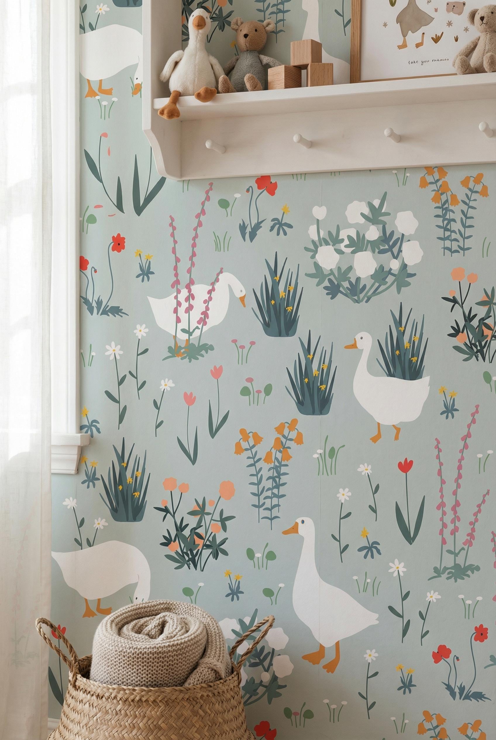 Silly Goose Wallpaper - Vintage Animals Nursery Peel and Stick Mural ...