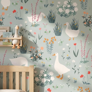 Silly Goose Wallpaper - Vintage Animals Nursery Peel and Stick Mural ...
