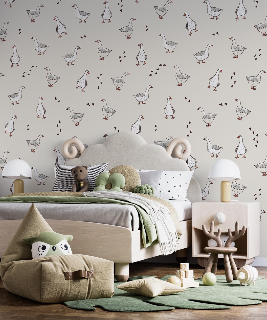 Cute Goose Kids Room Mural Decor, Goose Nursery Wallpaper, Goose Wall ...