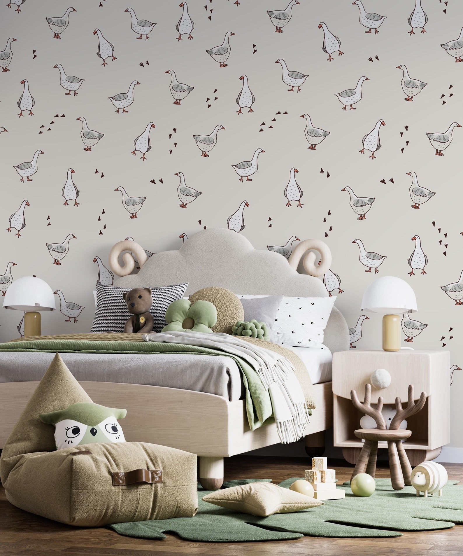 Cute Goose Kids Room Mural Decor, Goose Nursery Wallpaper, Goose Wall ...