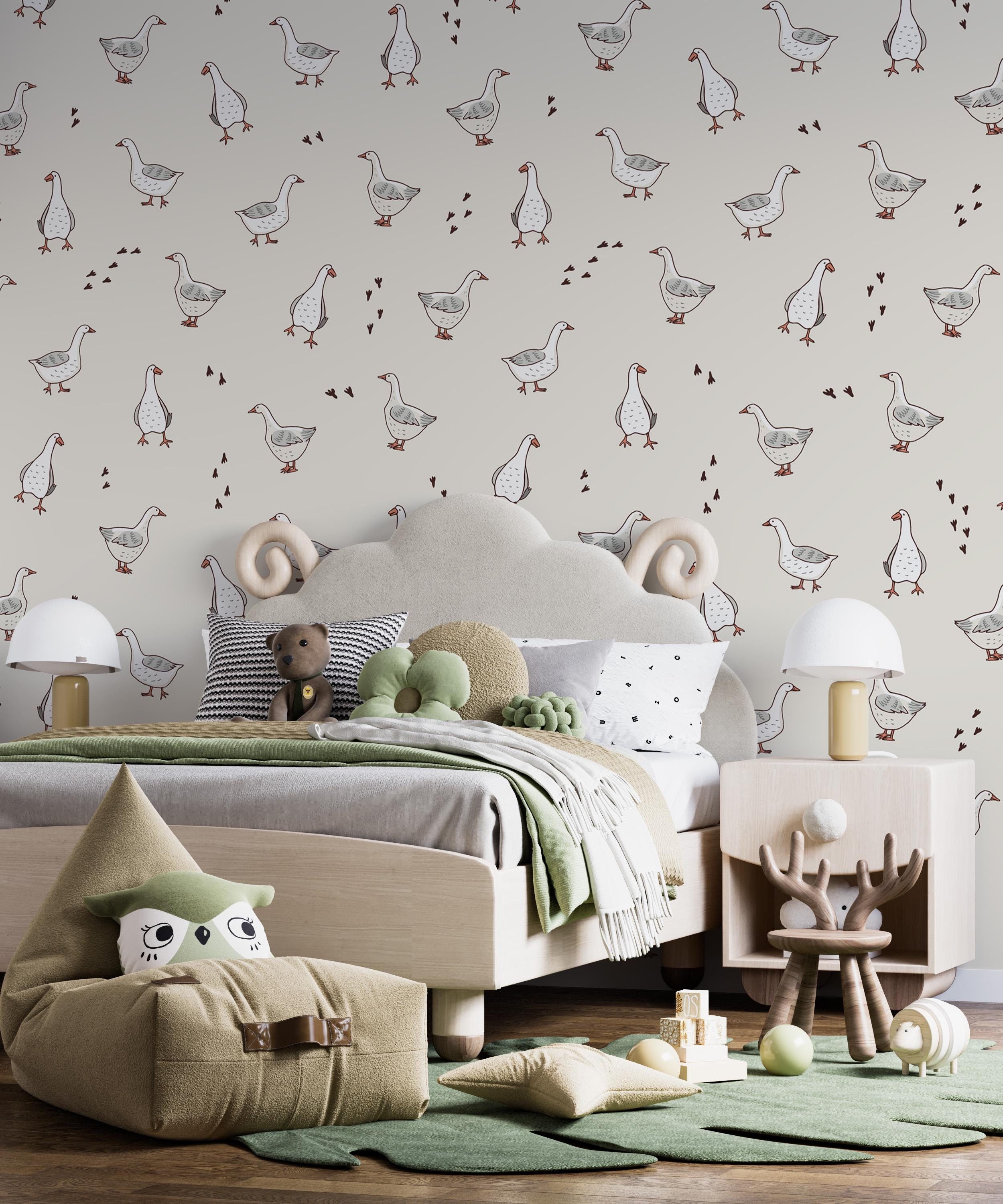 Cute Goose Kids Room Mural Decor, Goose Nursery Wallpaper, Goose Wall ...
