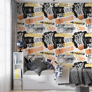 Basketball Boys Room Wallpaper, Sports Kids Room Peel and Stick Wallpaper, Nursery Wallpaper, Wall Mural