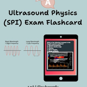 Tarjetas de repaso de Anki para el examen de Física de Ultrasonido (SPI). Preguntas de Física, tarjetas digitales. Tarjetas de repaso para el examen de ultrasonido. Estudiante de ultrasonido.