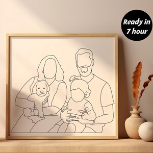 Personalisiertes Familienfoto zu Linie Kunst, Porträt vom Foto, minimalistische Porträts, Bildumriss-Skizzen-Zeichnung, Digitaldrucke, schneller Service