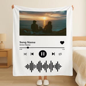 Custom Photo Blanket with Song, Personalized Music Picture Blanket, Your Photo & Favorite Song, Minky Blanket Wedding Gift, Couples Gifts