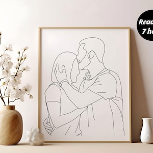 Foto di famiglia personalizzata, ritratto da foto, ritratti minimalisti, disegno di schizzo di contorno dell'immagine, stampe digitali, servizio rapido e veloce