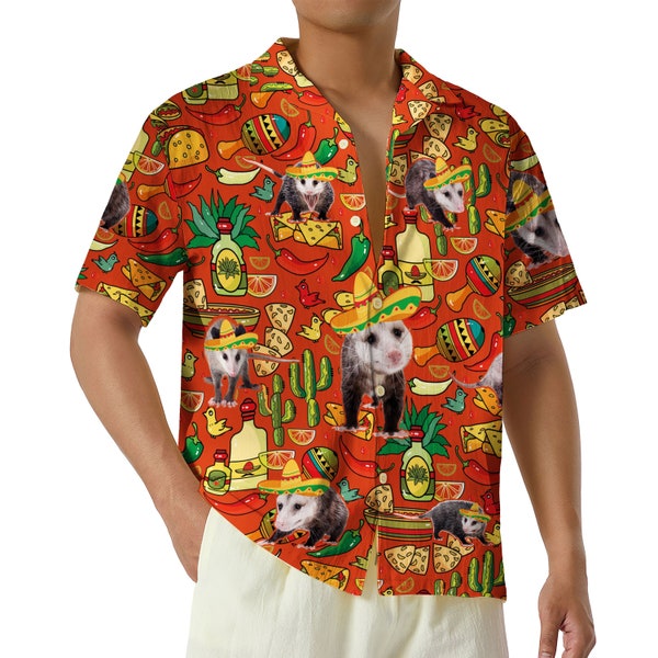 Opossum Cinco De Mayo Hawaiian Shirt, Mexican Fiesta Taco Lover Hawaiian Shirt, Opossum Aloha Vacation Button Up Shirt