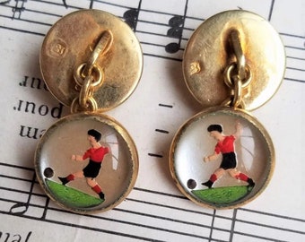 Vintage Franse voetballer-voetbal manchetknopen omgekeerd gesneden en geschilderd, herenmode-accessoire, jubileum, bruiloft, sportieve verjaardagscadeau-heden