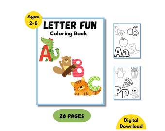 Preschool ABC Coloring Book, Alphabet Coloring Pages, Letter Recognition, Phonics Activity, Ages 2-6, Printable PDF