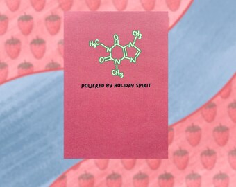 Carte pour les fêtes, molécule de caféine : alimentée par l'esprit des fêtes, cadeau scientifique amusant pour les amateurs de café