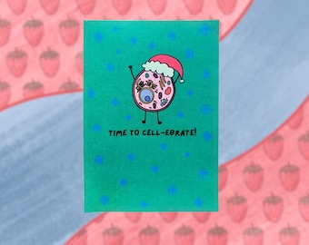 Funny Biology Christmas Card: Biology Pun, Time to Cell-ebrate, Humor Science Gift for Biologists