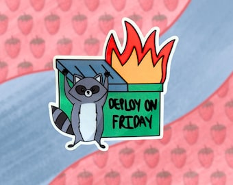 Autocollant à déployer le vendredi : drôle d'incendie de benne à ordures DevOps pour raton laveur