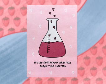 Carte de Saint-Valentin bécher, amour de la chimie, cadeau STEM