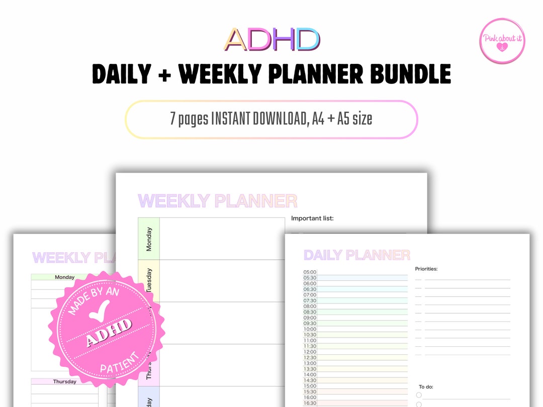 ADHD Daily and Weekly Planner Bundle, Personal Daily Planner ...