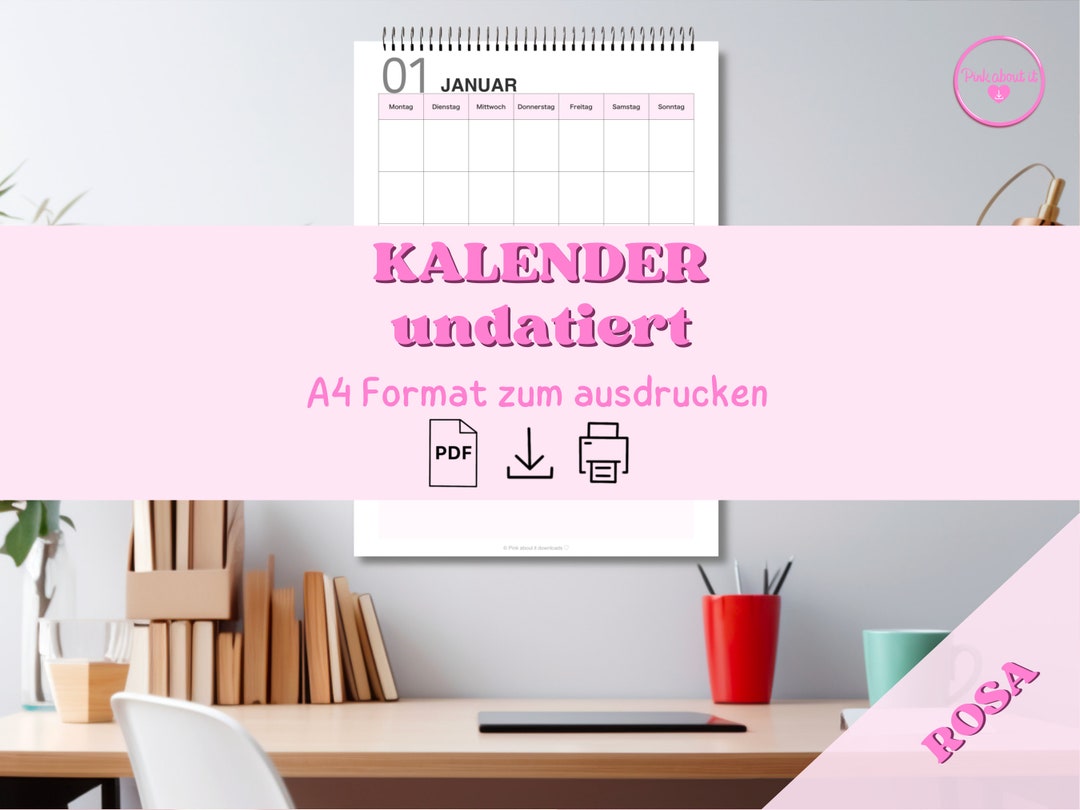  Kalender undatiert zum ausdrucken, druckbarer Monatskalender, Kalender Bildidee 