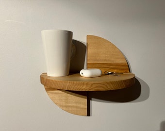 Étagère de chevet flottante minimaliste circulaire de chambre à coucher en bois massif fixée au mur