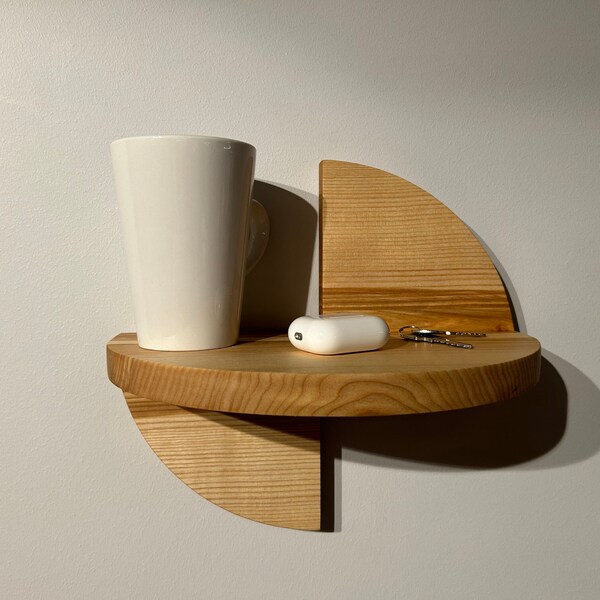 Mounted Wall Solid Wood Bedroom Circular Minimalistic Floating Nightstand Shelf