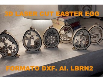 Laser  cut Easter egg file , Uova di Pasqua 3D,  laser intaglio legno , Idee per Pasqua, cut laser egg, file in formato dxf e per Lightburn.