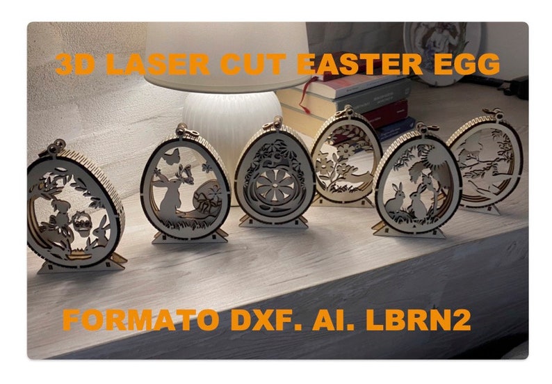 Laser cut Easter egg file , Uova di Pasqua 3D, laser intaglio legno , Idee per Pasqua, cut laser egg, file in formato dxf e per Lightburn. immagine 1