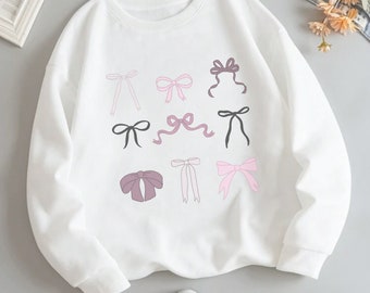 Pink Bow Sweatshirt, Valentines Gift, Trendy Ribbon Crewneck, Valentine's day sweatshirt, Cute Ribbon Shirt, Womens Ribbon Tee, Coquette