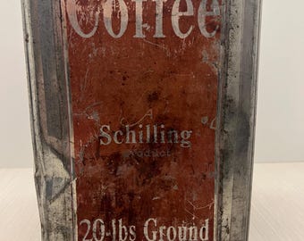 Lata de café vintage de 20 libras (Schilling) – Almacenamiento industrial – Pátina intensa