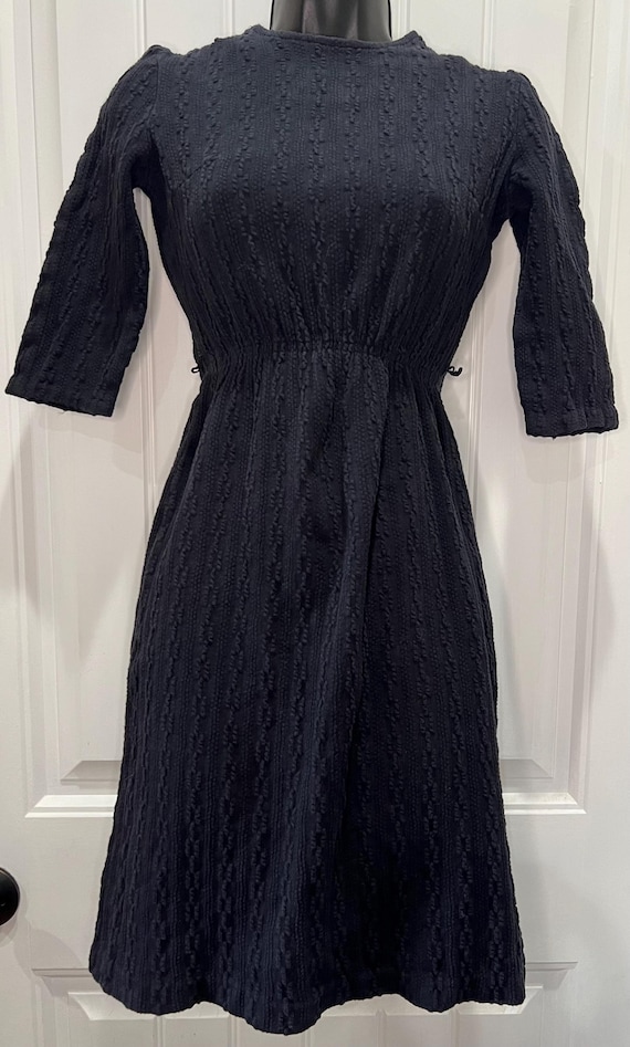 Vintage 1950s 1960s Black Sweater Dress | Form-Fit Textured Knit | XS Mid-Century