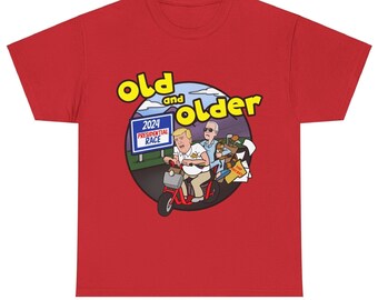 Trump & Biden Parody Colour Cotton Tee - Dumb and Dumber become Old and Older!