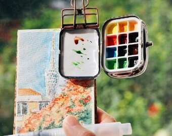 12 Watercolor Palette,Portable Watercolor Set,Watercolor Supplies,Travel Paint SetWith Pocket Notebook,Aquarelle Palette,Sketching Paint Box