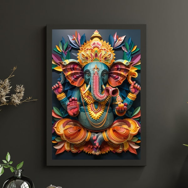 Colorful Ganesha Paperart, Ganesha Wall Art, Hindu God Ganesha,  Abstract Art Prints, Spiritual Home Decoration,