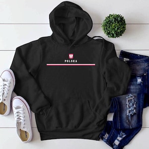 Sweat à capuche Polska, logo du pays personnalisé avec drapeau, armoiries de la Pologne, pull Polska Cool Comfort Taille S-5XL