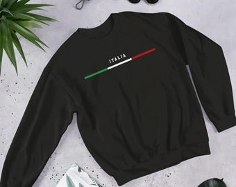 Suéter con la bandera de Italia, sudadera con la bandera de Italia, escudo de armas de Italia, sudadera cómoda con la bandera de Italia, tallas S-5XL