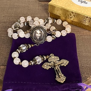 Holy Face Chaplet:  Genuine Rose Quartz