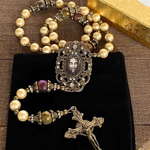 Holy Face Chaplet:  Shell Pearl & Genuine Tiger Eye