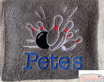 Personalised Ten Pin Bowling Towel, Embroidered Bowling Towel, Ten Pin Bowling Custom Name Towel, Ten Pin Bowling Design Custom Name, Gifts