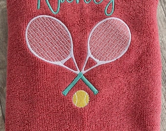 Personalised Tennis Towel with Custom Embroidered Name and Design - Tennis Racket Ball Gifts