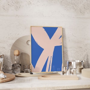 Cartel de arte abstracto, impresión de arte, descarga digital, impresión de arte moderno, cartel imprimible, cartel moderno simple, arte femenino, azul moderno, arte rosa
