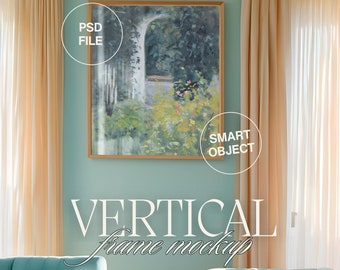 Modern Interior Frame Mockup, Poster Mockup, Wall Art Mockup, Vertical Frame Mockup, Interior Mockup, PSD Smart Object Mockup, Blue Wall