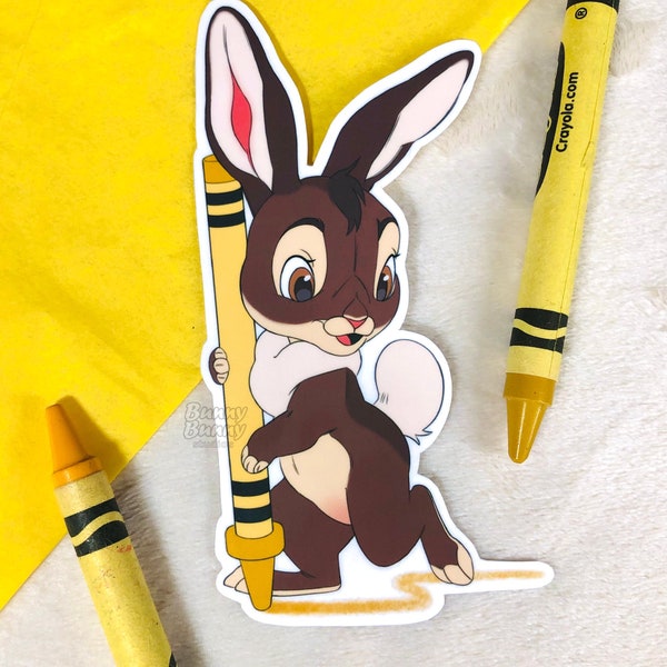 Yellow Crayon Bunny Sticker / Brown Rabbit / Cute Animal Lover Gift / Chibi Cartoon Pet Art / Kidcore / Waterproof Vinyl / Laptop Journal