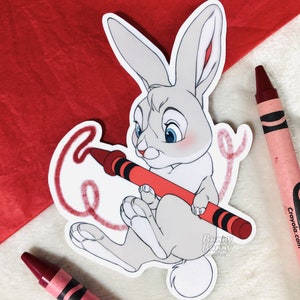 Red Crayon Bunny Sticker / White Rabbit / Cute Animal Lover Gift / Chibi Cartoon Pet Art / Kidcore / Waterproof Vinyl / Laptop Journal