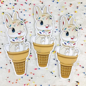Ice Cream Bunny Sticker / Cute Cartoon Chibi Rabbit / Kawaii Food Themed Stationary / Animal Lover Gift / Vinyl Waterproof / Laptop Journal