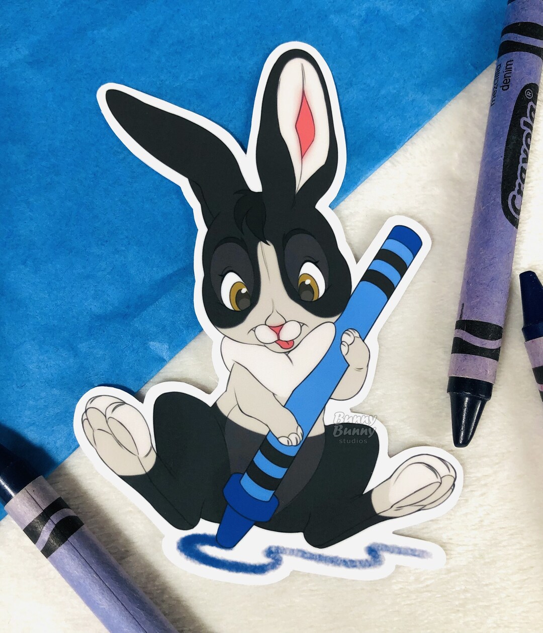 Blue Crayon Bunny Sticker / Black Dutch Rabbit / Animal Lover Gift ...