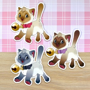 Big Bell Siamese Cat Sticker / Cute Kitten Sticker / Kawaii Animal Lover Gift / Chibi Pet Sticker for Laptop / Waterproof