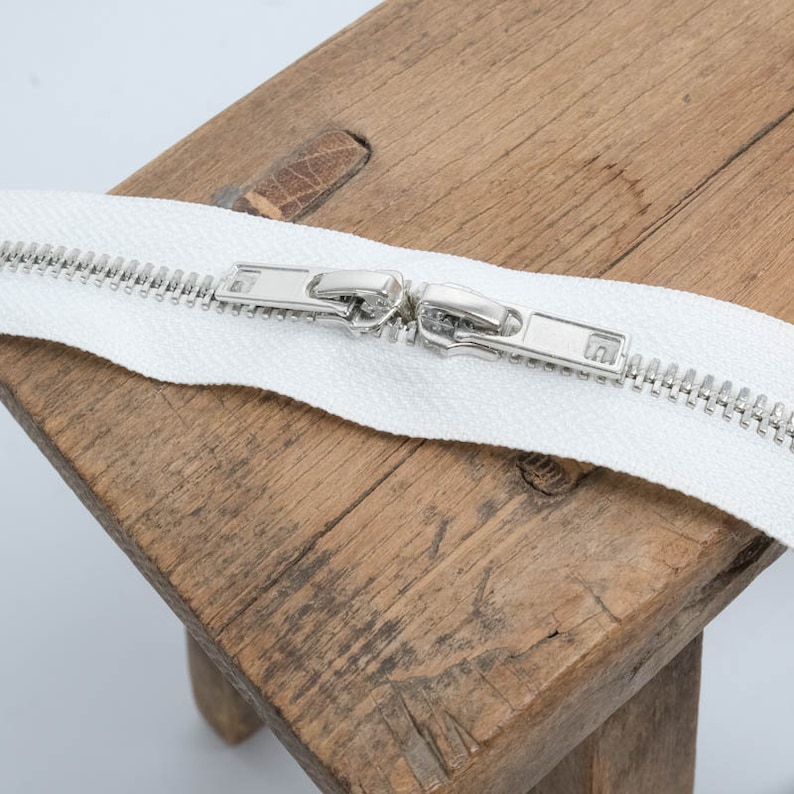 60cm zipper / zipper / double slider closure Blanc