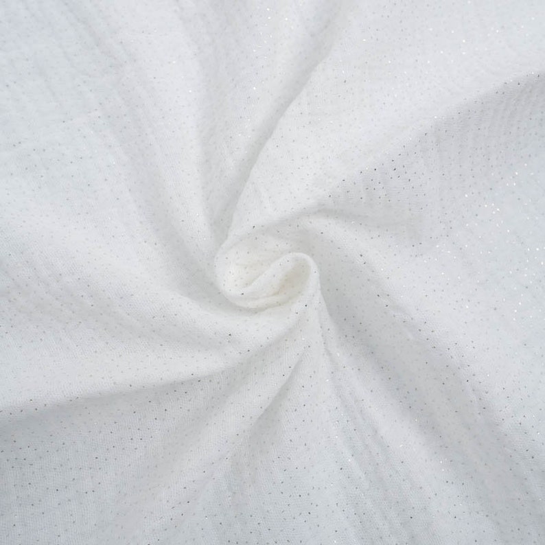 Double gaze scintillante / Tissu 100% coton / Tissu Oeko-Tex / Gaze de coton Blanc/Doré