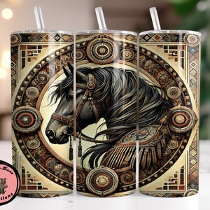 Western Horse Tumbler 20oz | Native Style Boho Horse Cup with Lid and Straw | Cowgirl Gift | Sublimation Tumbler