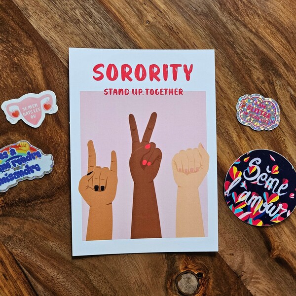 Kit féministe, lot de stickers et carte - box anti sexisme, pack sororité à offrir