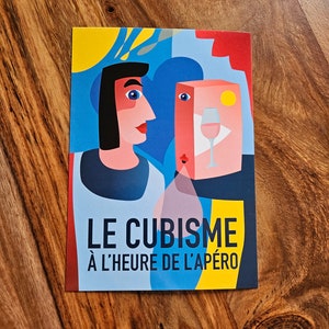 Carte postale humour arty, Le Cubisme à l'heure de l'apéro - cubi rosé façon Picasso