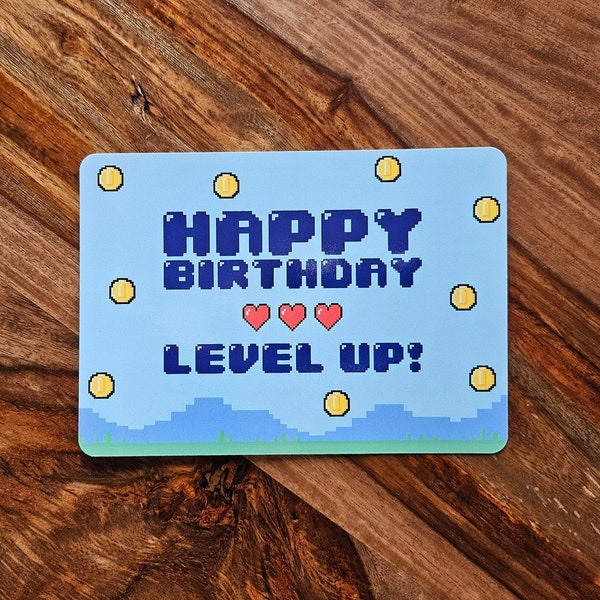 Carte postale d'anniversaire pour geek et gamer (gameur / gameuse) "LEVEL UP"