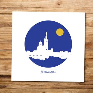 Carte postale arty, La bonne mère Marseille - illustration Notre Dame de la Garde